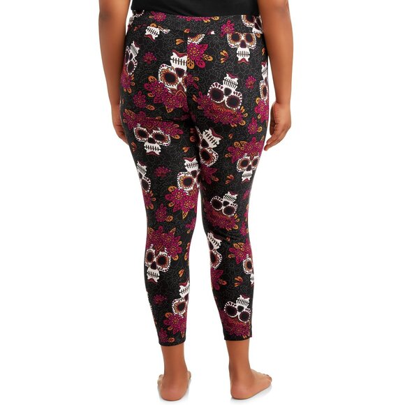 Terra & Sky Full Length Sueded Leggings Skull Flower Crown Print Size Plus 2X - Picture 9 of 9